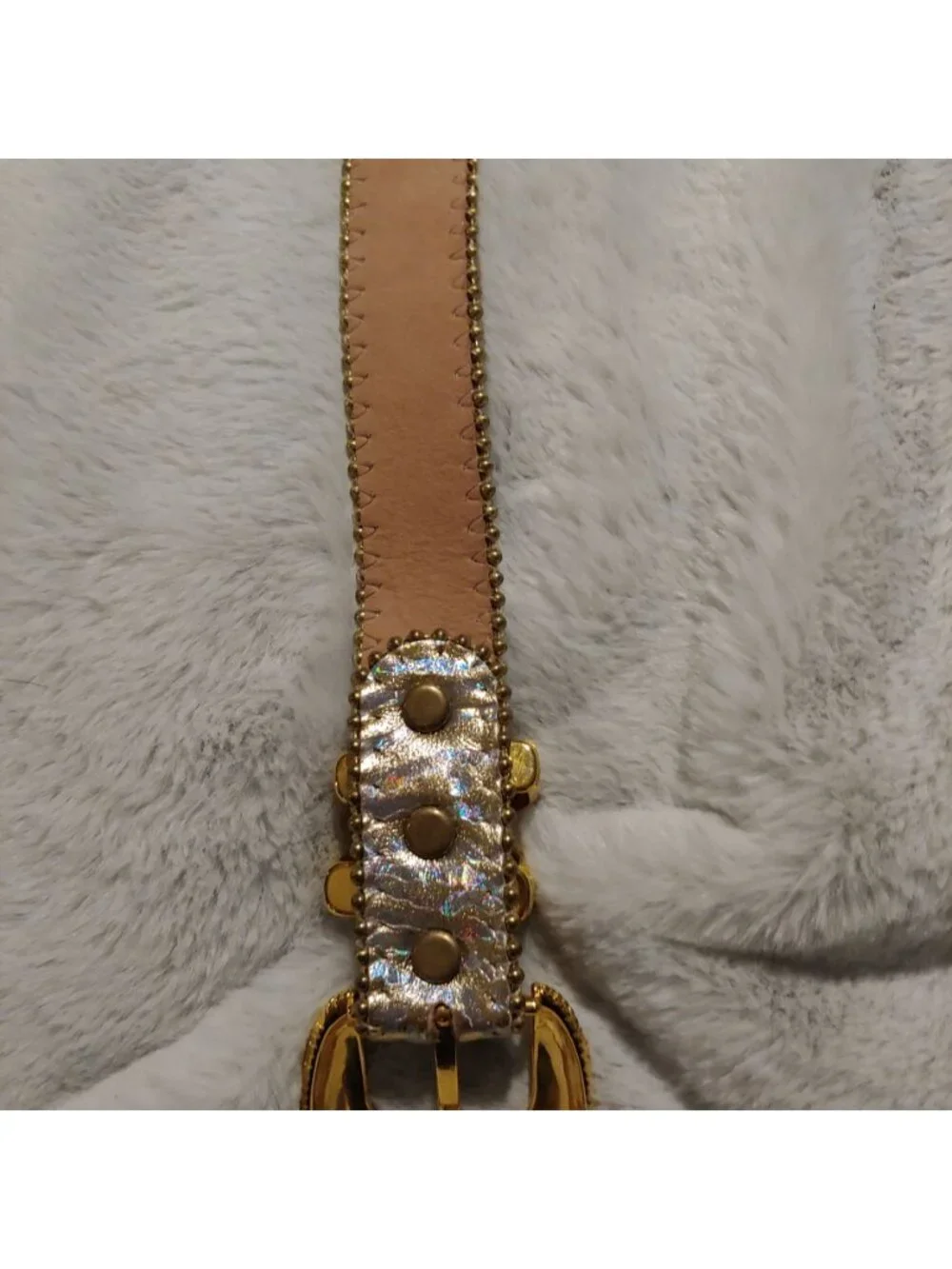 B.B. Simon Belt 36 Iridescent Silver Gold Beaded Y2K Runway Maximalist Designer